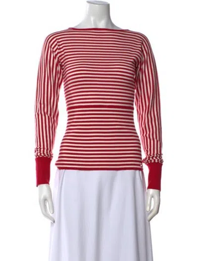 Pre-owned Miaou Striped Bateau Neckline Top W/ Tags In Red