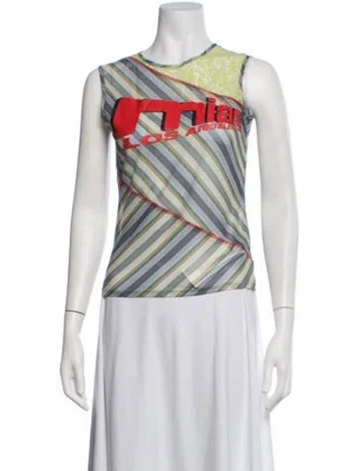 Pre-owned Miaou Striped Crew Neck Top In Green