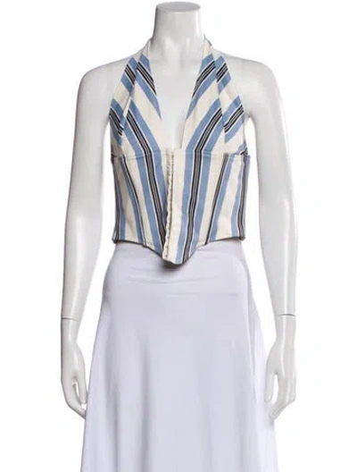 Pre-owned Miaou Striped Halterneck Crop Top In White