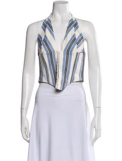 Pre-owned Miaou Striped Halterneck Crop Top In White