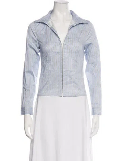 Pre-owned Miaou Striped Long Sleeve Button-up Top W/ Tags In Blue