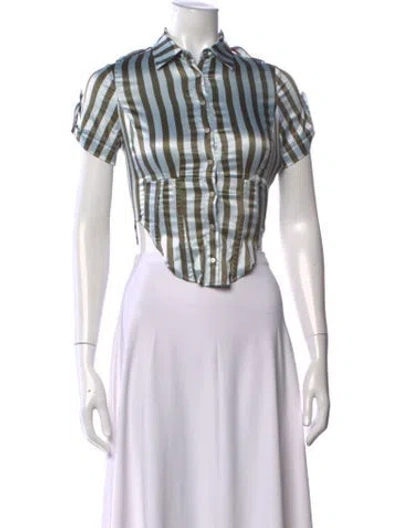 Pre-owned Miaou Striped Short Sleeve Button-up Top In White