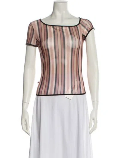 Pre-owned Miaou Striped Square Neckline Blouse W/ Tags In Green