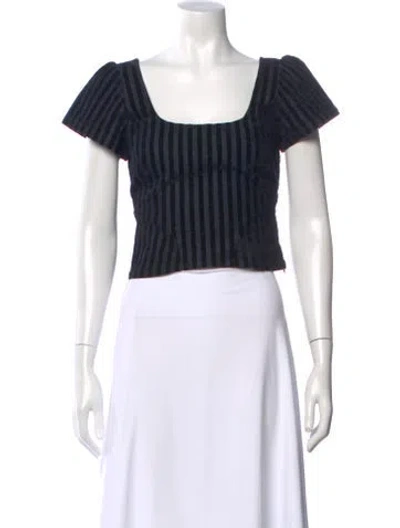 Pre-owned Miaou Striped Square Neckline Crop Top In Black