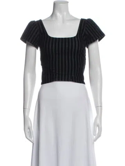 Pre-owned Miaou Striped Square Neckline Crop Top In Black