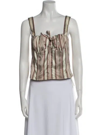 Pre-owned Miaou Striped Square Neckline Crop Top In Neutral