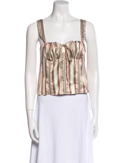 Pre-owned Miaou Striped Square Neckline Crop Top W/ Tags In Yellow