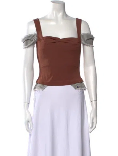 Pre-owned Miaou Striped Square Neckline Top In Brown