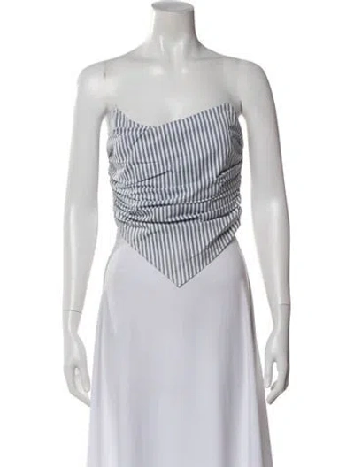 Pre-owned Miaou Striped Strapless Crop Top In Blue