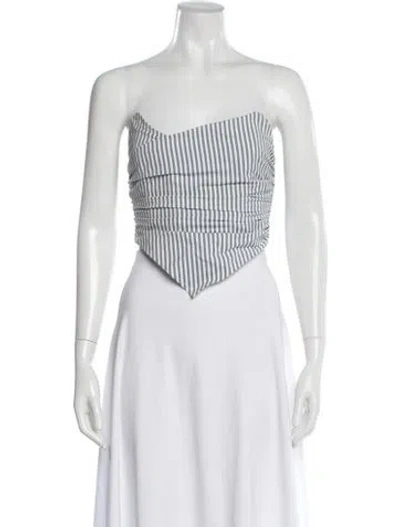 Pre-owned Miaou Striped Strapless Crop Top In Blue