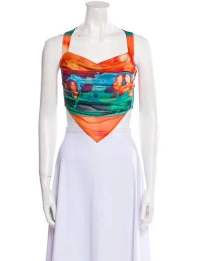 Pre-owned Miaou Tie-dye Print Cowl Neck Crop Top In Orange