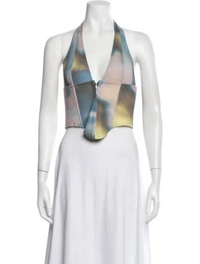 Pre-owned Miaou Tie-dye Print Halterneck Crop Top W/ Tags In Green