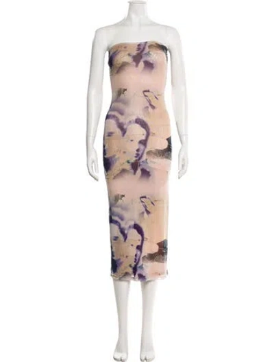 Pre-owned Miaou Tie-dye Print Midi Length Dress In Neutral
