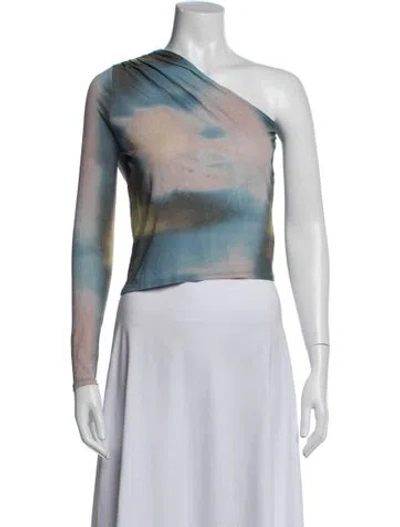 Pre-owned Miaou Tie-dye Print One-shoulder Top In Green