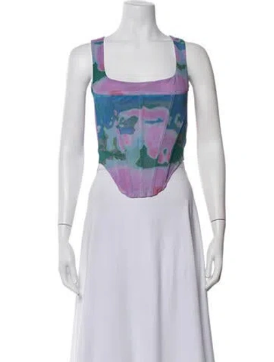 Pre-owned Miaou Tie-dye Print Square Neckline Crop Top In Green