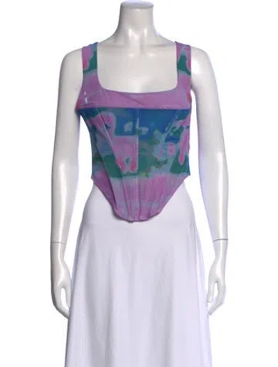 Pre-owned Miaou Tie-dye Print Square Neckline Crop Top In Green/purple