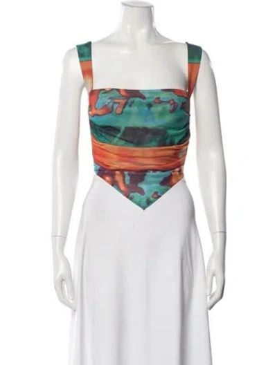 Pre-owned Miaou Tie-dye Print Square Neckline Crop Top In White