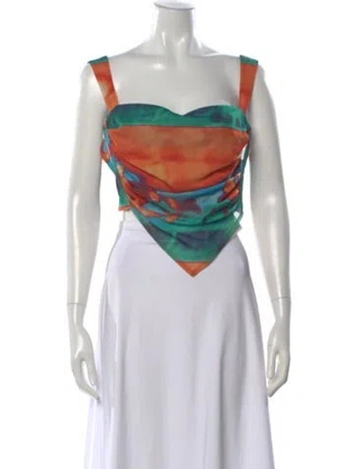 Pre-owned Miaou Tie-dye Print V-neck Crop Top In Multi