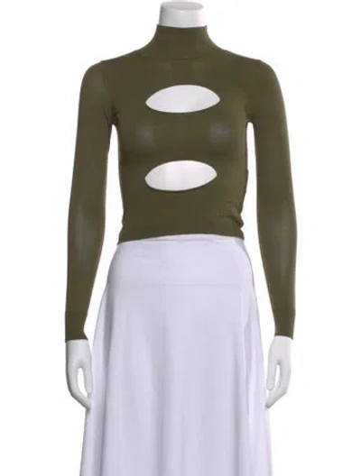 Pre-owned Miaou Turtleneck Long Sleeve Crop Top In Green