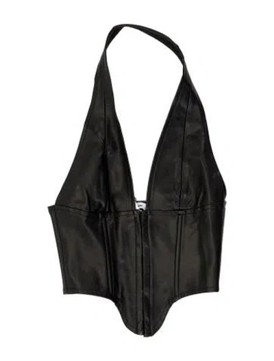 Pre-owned Miaou Vegan Leather Halterneck Top In Black