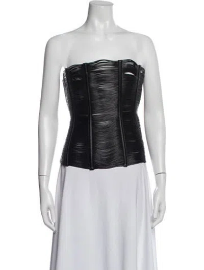Pre-owned Miaou Vegan Leather Strapless Crop Top In Black