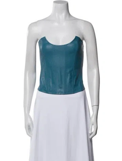 Pre-owned Miaou Vegan Leather Strapless Crop Top In Green