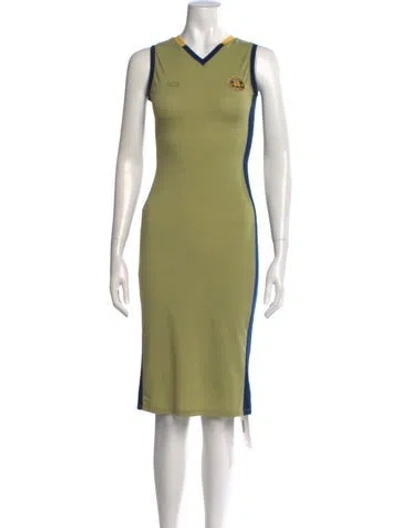 Pre-owned Miaou V-neck Knee-length Dress In Green