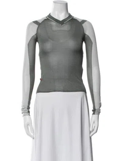 Pre-owned Miaou V-neck Long Sleeve Top In Green
