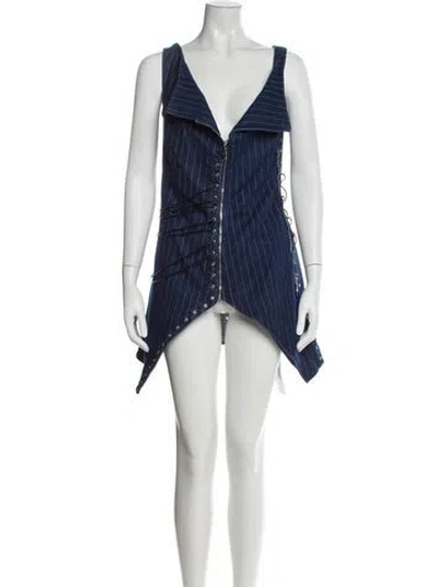 Pre-owned Miaou V-neck Mini Dress In Blue