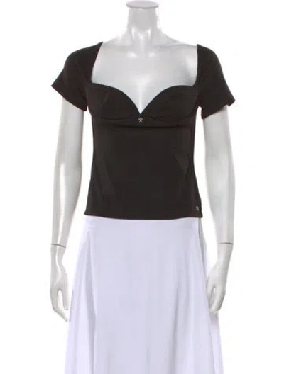 Pre-owned Miaou V-neck Short Sleeve Top In Black