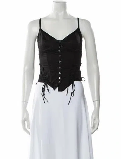 Pre-owned Miaou V-neck Sleeveless Crop Top In Black