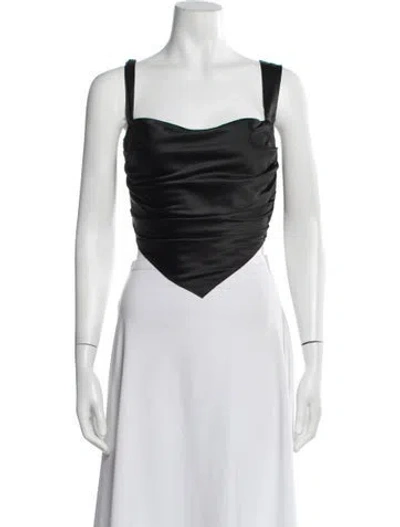 Pre-owned Miaou V-neck Sleeveless Crop Top In Black