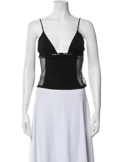 Pre-owned Miaou V-neck Sleeveless Crop Top In Black