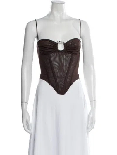 Pre-owned Miaou V-neck Sleeveless Crop Top In Brown