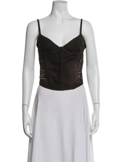 Pre-owned Miaou V-neck Sleeveless Crop Top In Brown