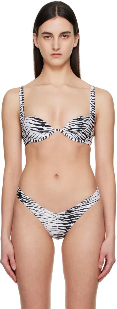 Miaou White & Black Cora Bikini Top In Zebra