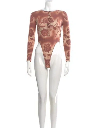 Pre-owned Miaou Wool Floral Print Bodysuit In Red