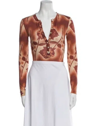 Pre-owned Miaou Wool Printed Crop Top W/ Tags In Brown/orange