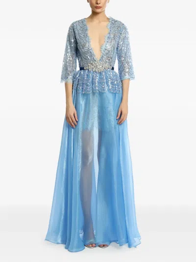 Miau By Clara Rotescu Alia Sequin-embellished Peplum Dress In Blue