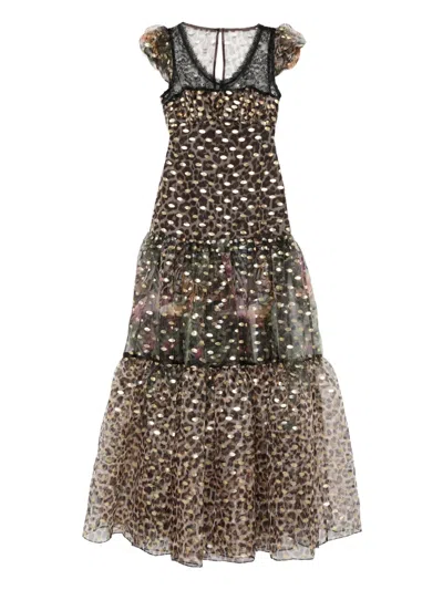 Miau By Clara Rotescu Animal-print Panelled Maxi Dress In Brown