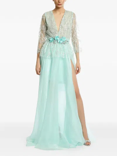Miau By Clara Rotescu Asma Sequin-embellished Floral-appliqué Dress In Blue