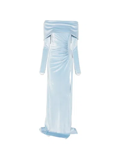 Miau By Clara Rotescu Aureole Off-shoulder Ruched Dress In Blue