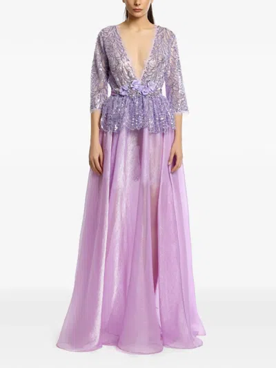 Miau By Clara Rotescu Ayah Sequin-embellished Peplum Dress In Purple