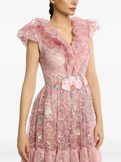 Miau By Clara Rotescu Batoul Ruffled Floral-embroidered Dress In Multi