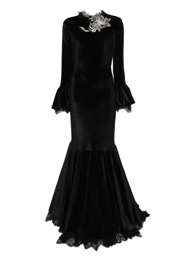 Miau By Clara Rotescu Bell-sleeve Embellished Maxi Dress In Black