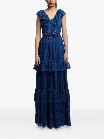 Miau By Clara Rotescu 라티카 러플 티어드 맥시 드레스 In Blue