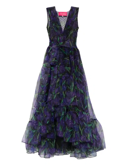 Miau By Clara Rotescu Coachella Ruffled Floral Dress In Blue