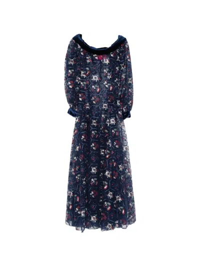 Miau By Clara Rotescu Cruz Floral-appliqué Dmaxi Ress In Blue