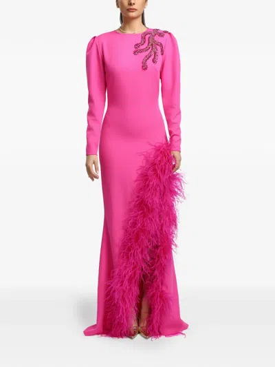 Miau By Clara Rotescu Crystal-embellished Feather-trim Dress In Multi