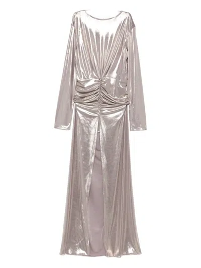 Miau By Clara Rotescu Draped-details Maxi Dress In Metallic